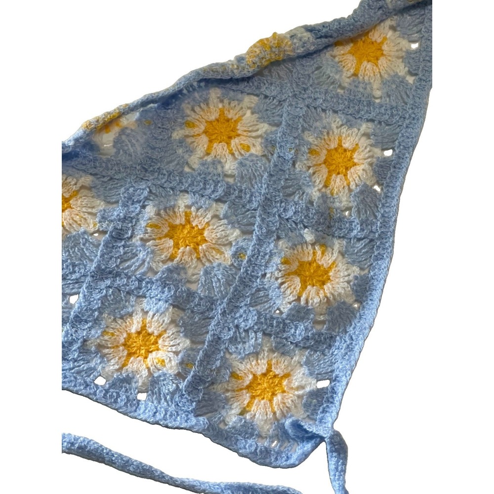 Handmade Crochet Daisy Granny Triangle Bandana Hair Scarf Boho Cottagecore
